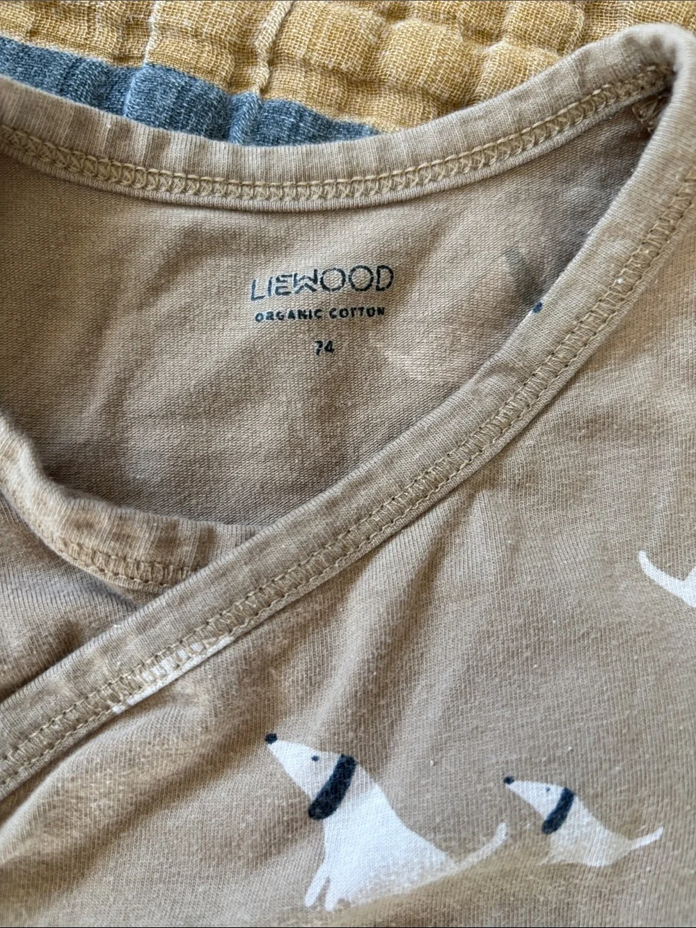 Liewood Organic Cotton Neutral Brown Baby Onesie with White Dog Print